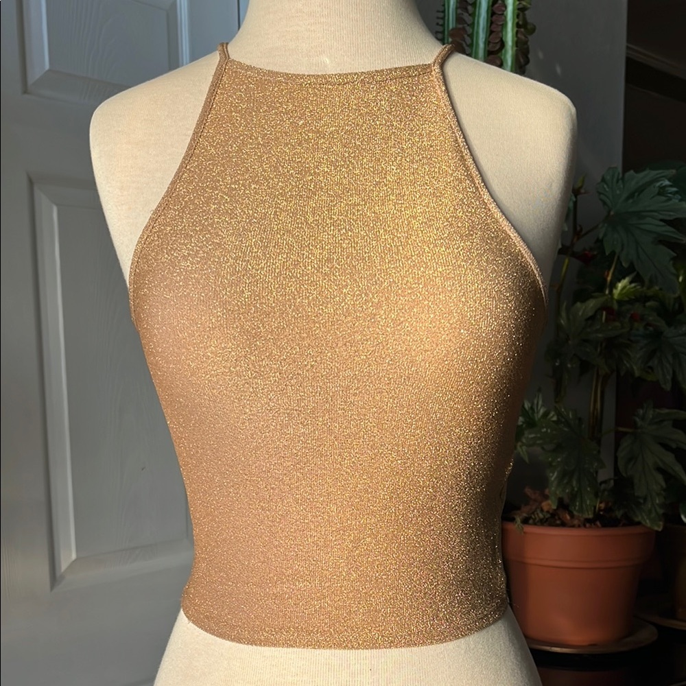 🆕 F21 Gold Glitter Halter Top